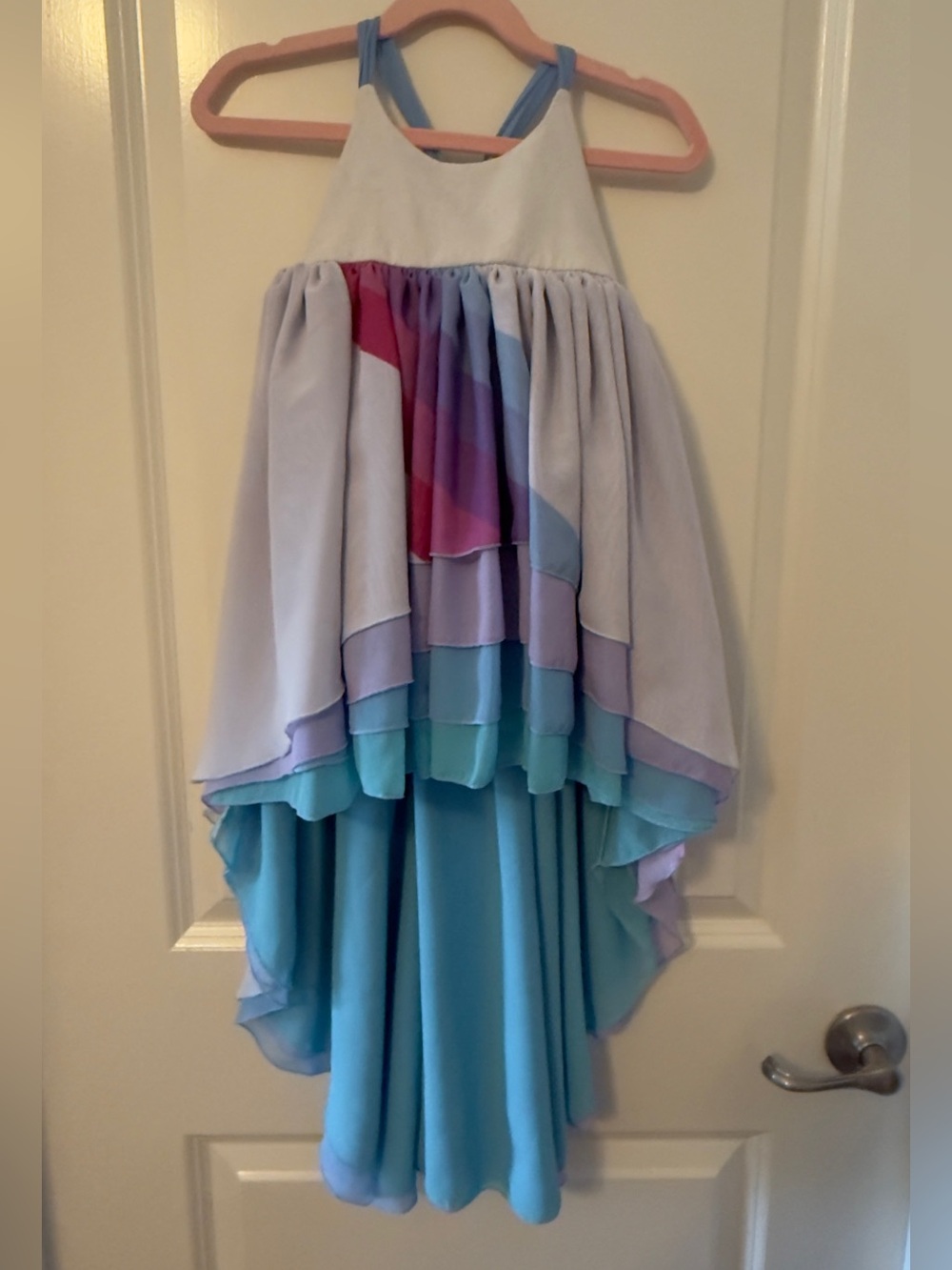 2T Pleiades Blue Rainbow Chiffon High Low Dress
